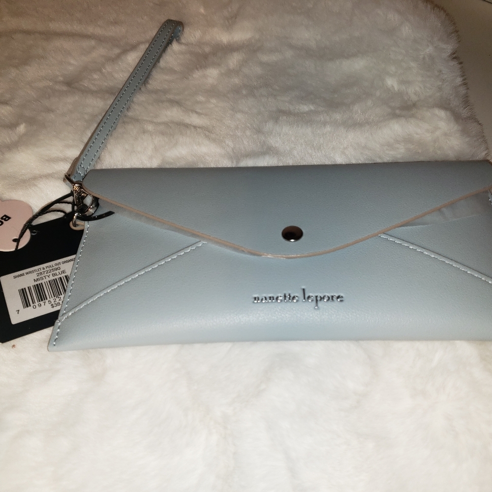 Nanette Lepore 2 Piece Set Shane Wristlet with Pull Out Organizer Misty Blue